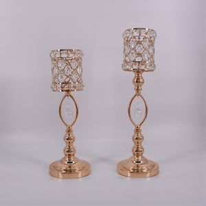 Metal Golden Crystal Candle Holders Wedding Table Candelabra Centerpiece Kwiat Rack Road Lead Home Candle Stand Decor 10 sztuk / partia