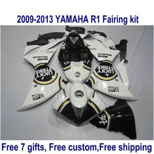 ABS Motorcykel Fairing Kit för Yamaha YZF-R1 2009-2011 2012 2013 Svart Vit Lucky Strike YZF R1 Fairings Set 09-11 12 13 Ha59