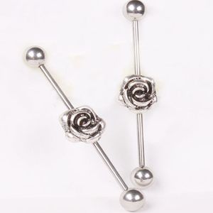 JK Ear Piercing 316L Stainless Steel Rose Long Industrial Barbell Earring Tragus Fake Ear Stud Body Chain Ear Jewelry