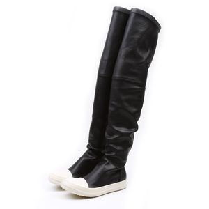 Stretch autunno inverno stivali sopra il ginocchio donna nero kaki spesso fondo bianco scarpe con plateau piatto stivali alti fino alla coscia stivali lunghi