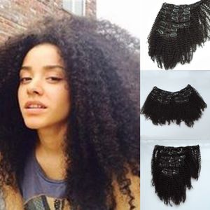 African American Clip In Human Hair Extension Brazylijski Dziewiczy Hair Klips w rozszerzeniu Afro Kinky Kręcone Klips w przedłużeniu