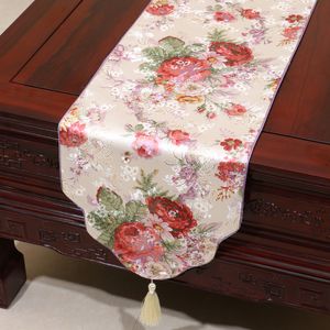 Lycklig peony blomma lyxbord löpare mode enkel matbord mattor skydd kuddar kinesisk stil silke brocade te bordduk 200x33 cm