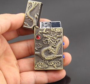 Free Shipping China's Ancient Culture Dragon Pattern Refill Butane Gas Cigarette Jet Flame Windproof Lighter Golden