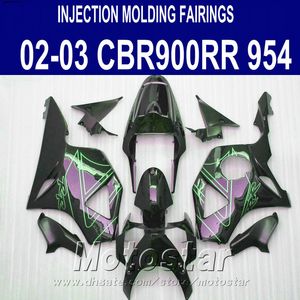 7 Gratis gåvor + Fairing Kit för Honda Injektionsgjutning CBR900RR 954 2002 2003 CBR 900RR Green Black Fairings Set CBR954 02 03 YR90
