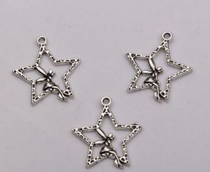 Varmförsäljning Antiqued Silver Alloy Ensidig Design Star Angel Charm Pendants x mm DIY Smycken