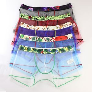 Mesh Men Boxer Sexy Gay boy Underpants BoxerShorts See Through Hollow Out Cool Breathable Underwear Sex Transparent Man Boxers Cueca