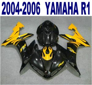 Injektionsgjutning Anpassa Fairing Kit för Yamaha 2004-2006 YZF R1 Black Yellow Fairings Set YZF-R1 04 05 06 Bodywork VL51