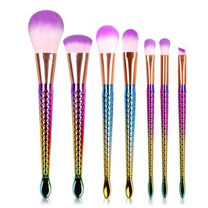 Nowy 7 Sztuk Mermaid Makeup Szczotki Zestaw Dreamy Fishtail Syntetyczne Długie Szczotki Zestaw Cute Make Up Tools