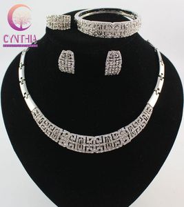 Mode 18k vitguld pläterade brud smycken uppsättningar för kvinnor trendig rhinestone halsband bangle örhängen ring Africa smycken set smycken lådor