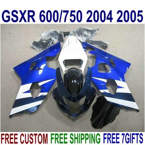 Parti platic moto per SUZUKI GSXR600 GSXR750 2004 2005 Kit carenatura K4 GSXR600 / 750 04 05 set carenature bianco blu nero R16J