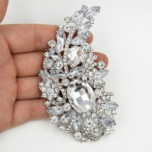 4.4 Inç Büyük Lüks Broş Büyük Temizle Kristaller Rhinestonee Düğün Gelin Pimleri Broşlar Yeni Varış Yüksek Kalite Çarpıcı Diamante Kadın Pin