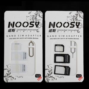 4 in 1 Noosy Nano SIM Kart Adaptörü Setleri Mikro Standart SIM Kart Araçları SIM Kart Pin AndroidIphone Perakende Kutusu ile 1000 adet