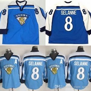 Wholesale olympic men hockey jerseys for sale - Group buy Factory Outlet Team Finland Olympic Teemu Selanne Jerseys Blue Embroidery Mens Vintage Old Style Ice Hockey Jerseys Accept Mix Order