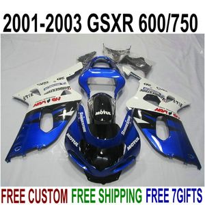 Ücretsiz nakliye için kaporta kiti SUZUKI GSXR600 GSXR750 2001-2003 K1 GSX-R 600/750 01 02 03 mavi beyaz siyah plastik fairings set XN1