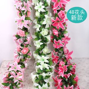 160cm quot Length Artificial Silk Flower Vine Simulation Lily Rose Portfolio Rattan Garlands Arches with Flowers Home Showcase Decorations