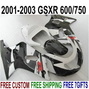 SUZUKI GSXR600 용 핫 풀 페어링 키트 GSXR750 2001 2002 2003 K1 흰색 검정색 플라스틱 페어링 세트 GSX-R600 / 750 01-03 EF15