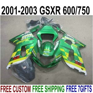 Gratis verzending kuip kit voor SUZUKI GSXR600 GSXR750 2001-2003 K1 GSX-R 600/750 01 02 03 groene Movistar plastic stroomlijnkappen set XA88