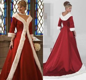 Wholesale velvet wedding dresses for sale - Group buy 2018 Cloak Winter Wedding Dresses With Wrap Long Sleeves Cowl Backs Red Warm Lace Embroidery Faux Fur Bridal Dress Christmas Gowns Jacket