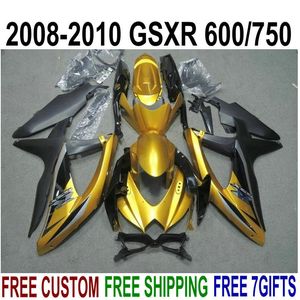 SUZUKI GSXR750 GSXR600 için yüksek kalite karoser seti 2008-2010 K8 fairings K9 GSX-R600 / 750 08 09 10 mat siyah altın kaporta kiti KS67