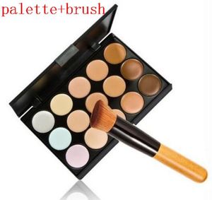 100pcs / lot Professional Cosmetic Salon / Festa 15 cores de camuflagem paleta Creme Makeup Concealer Palette compo o jogo ferramentas com escova