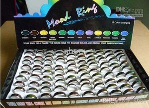 Edelstahl Stimmungsringe großhandel-100 stücke gemischte größe mm Mode stimmung ring reifen farben edelstahl ringe mit box