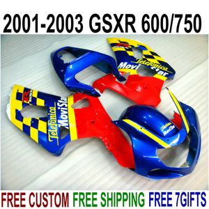 Kit carena completa ABS per SUZUKI GSX-R600 GSX-R750 2001-2003 K1 GSXR 600 750 set carene in plastica Movistar blu rosso 01-03 RA17