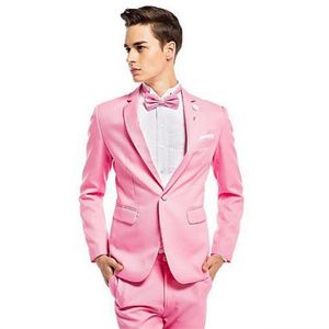 Högkvalitativ skräddarsydda Lapel Slim Fit Blazer Pink Groom Tuxedos Suit Mäns Passar Bröllopsfestdräkt (Jacka + Byxor + Båge)