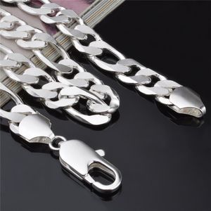 12mm inches Sterling Silver Plated Figaro Chain Halsband Fashion Jewelry for Men Top Quality