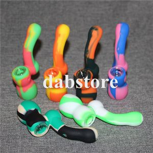 4.72" Inch Silicone Bubbler Hand Pipe with Glass Bowl Food Grade Silicon Smoking Pocket Pipes Multi Purpose Oil Burner Tobacco HookahPipe