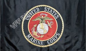 Schwarze USMC Marines Marine Corps-Emblem-Flagge, 91 x 152 cm, Polyester-Banner, fliegend, 150 x 90 cm, individuelle Flagge für den Außenbereich, AF11