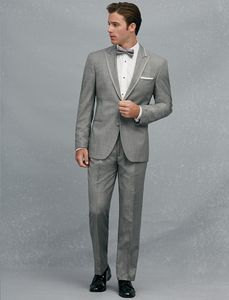 Custom Made Two Button Light Grey Groom Tuxedos Peak Lapel Groomsmen Mens Wedd Prom Garnitury (kurtka + spodnie + paski + krawat) H300