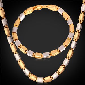 Unisex Platinum K Real Vergulde Nieuwe Trendy Fancy Italië Twee Tone Gold Chunky Bracelet Collier Set