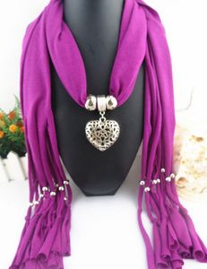 Women Jewelry Hearts Necklace Scarf Polyester fabric tassel accessories pendant scarf Peach heart pendant scarf LD