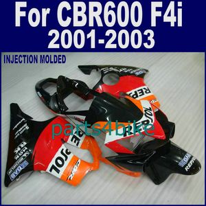 100% Racing Injection Body Kits för Honda CBR 600 F4I Fairings 01 02 03 CBR600 F4I 2001 2002 2003 Svart röd gul fairing