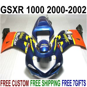 スズキGSX-R1000 K2 2000 2001 2002オレンジブルーMovistar Fairingsセット00 01 02 GSXR 1000 BODYKITS V68S