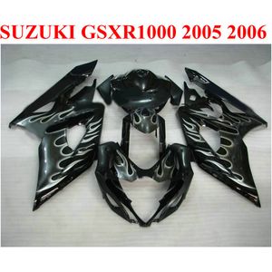 Free customize fairings set for SUZUKI 2005 2006 GSXR1000 05 06 GSX-R1000 K5 K6 white flames in black plastic ABS fairing kit QF63