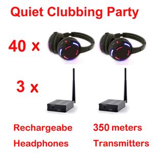 Professional Silent Disco RF headphones package with 40 LED Headphones 3 Channel For iPod MP3 DJ Music TV 500m transmitters