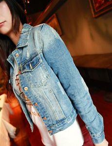 Atacado- 2017 Básico Outerwear Casaco de jaqueta feminina com o tamanho de lapela de mangas compridas lapela jaqueta jeans denim senhoras jaqueta 8836