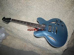 Chitarra elettrica jazz a corpo cavo blu metallizzato personalizzata