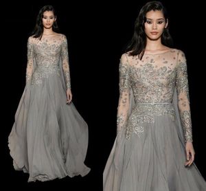 Elie Saab Sexy Elegant Beading Evening Dresses 2017 Embroidery Party Evening Gown Custom Made Long Sleeve Formal Dress