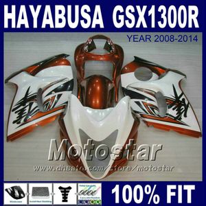 100% injektionsfeedningar för Suzuki Hayabusa GSX1300R 2008 2009 2010 2013 Brown White GSX 1300R 08-14 Fairing Kits GSXR1300 IK09