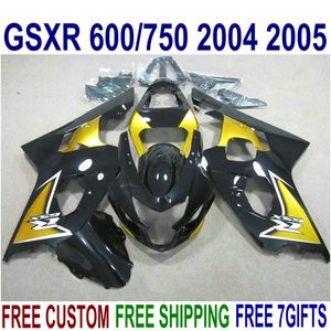 ABS Fairing Kit för Suzuki GSXR 600 GSXR 750 2004 2005 K4 GSXR600 / 750 04 05 Svart Golden Motorcycle Fairings Set U29J