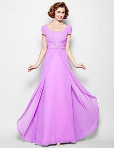 Cheap Chiffon Long Bridesmaid Dress Scoop Short Sleeves Beads Maid of Honor Backless Beach Wedding Party Dress