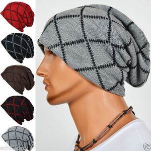 Mens Slouchy Beanies Knit Cap Gridding Skull Winter Bonnet Hat 10st / Lot Gratis frakt