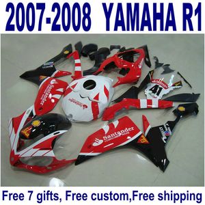 YAMAHA YZF R1 2007 2008 yeni siyah için kırmızı siyah Santander motosiklet kaporta kitleri YZF-R1 07 08 ER1 + 7 hediyeler