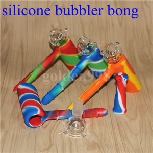 narghilè all'ingrosso Tubo per gorgogliatore in silicone per uso alimentare Tubi per fumatori Bong in silicone Dab Rig con ciotola di vetro rimovibile