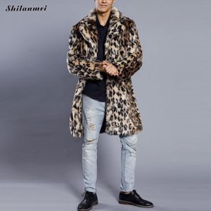 Wholesale- Fashion men's leopard coat winter thicken faux fur coats fluffy coat for men long fur jacket big size warm overcoat tops 3xl