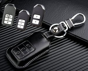 Läderbil Key Fob Skal för Honda HRV CR V Crosstour ACCORD Odyssey Smart Remote Keyless Key Case Holder Tillbehör
