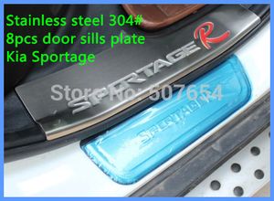 High quality stainless steel dual tone door sills footplate, scuff plate bar(4pcs buit-in+4pcs build-out) for Kia Sportage 2011-2014