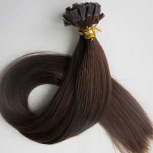 Förbundna plattspets hårförlängningar 100g 100Strands 18 20 22 24 tum # 4 / mörkbrun brasiliansk indisk keratin Mänskligt hår